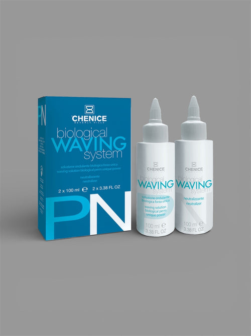 Chenice biological waving system packaging with two bottles on a gray background